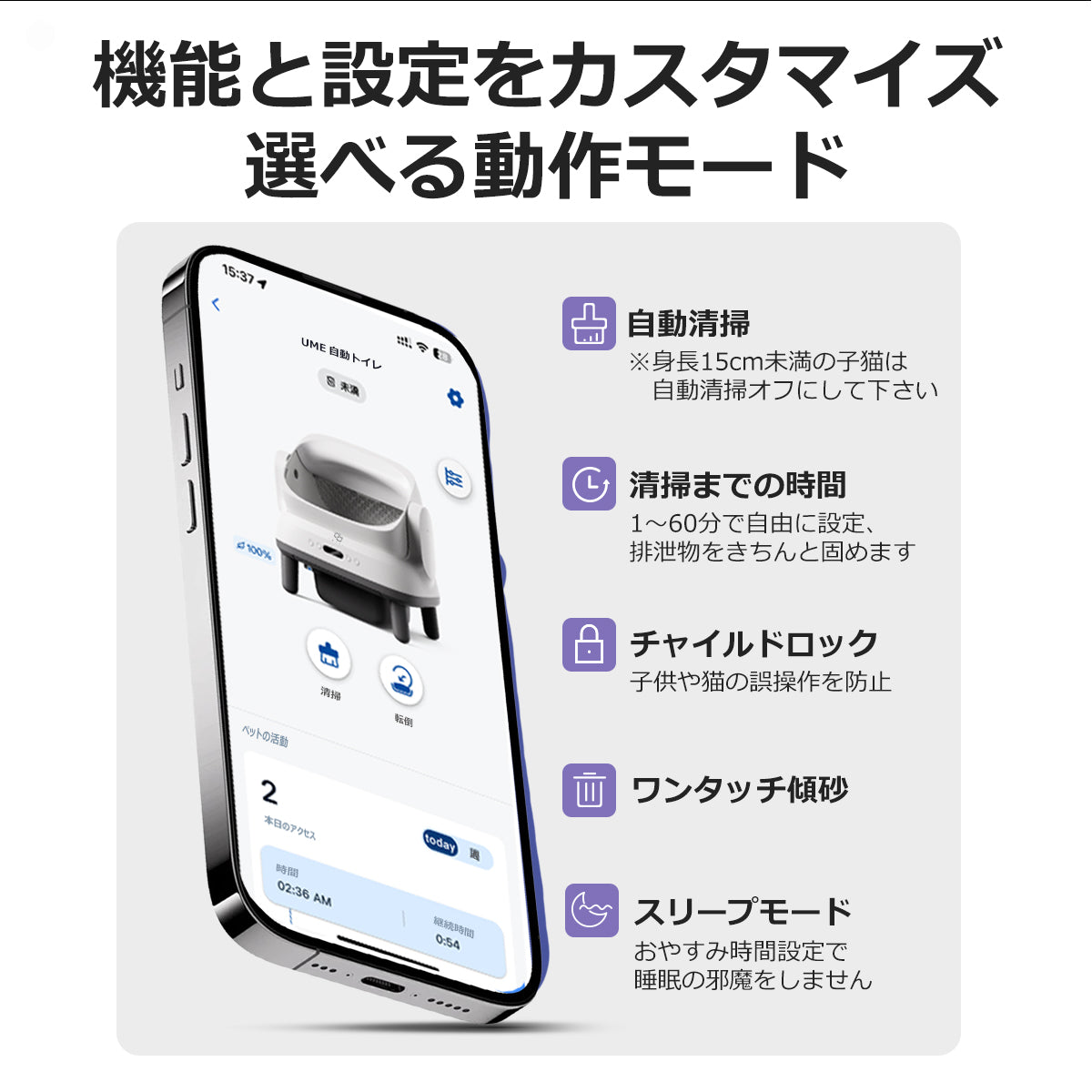 自動猫用トイレ 【一本】Ume 猫トイレ 自動トイレ 猫 自動猫トイレ 全自動トイレ 大型猫対応 スマホ管理 センサー搭載 飛散防止 自動清掃 本体 正規品