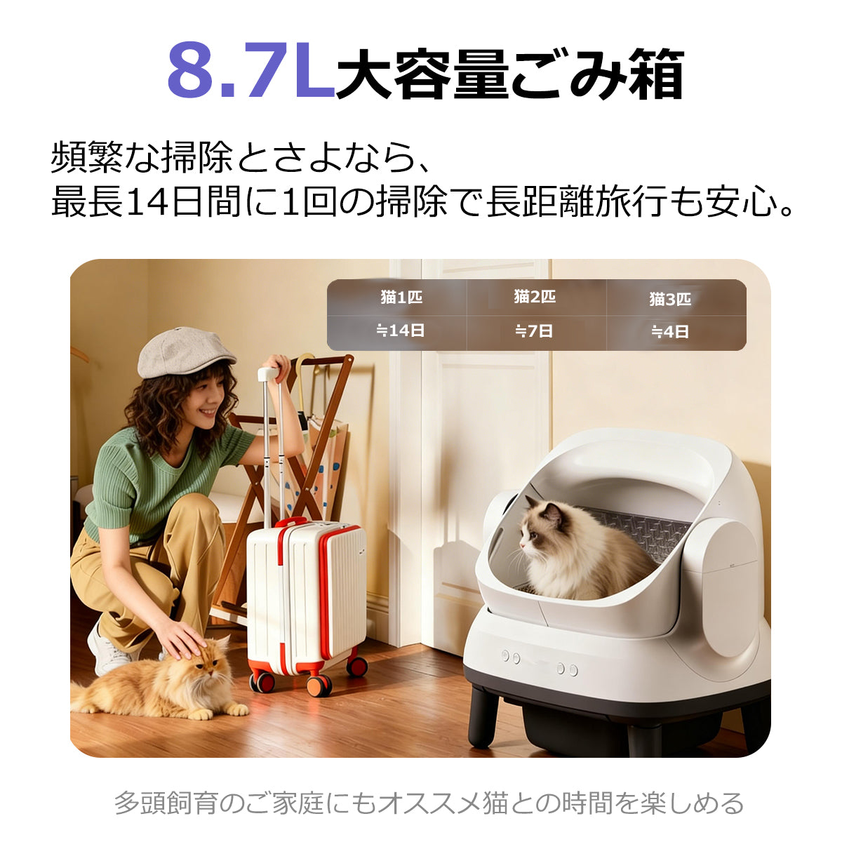 自動猫用トイレ 【一本】Ume 猫トイレ 自動トイレ 猫 自動猫トイレ 全自動トイレ 大型猫対応 スマホ管理 センサー搭載 飛散防止 自動清掃 本体 正規品